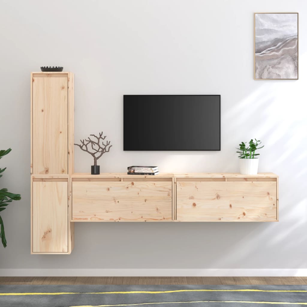 Tv Skříňky 4 Ks Bílé Masivní Borové Dřevo