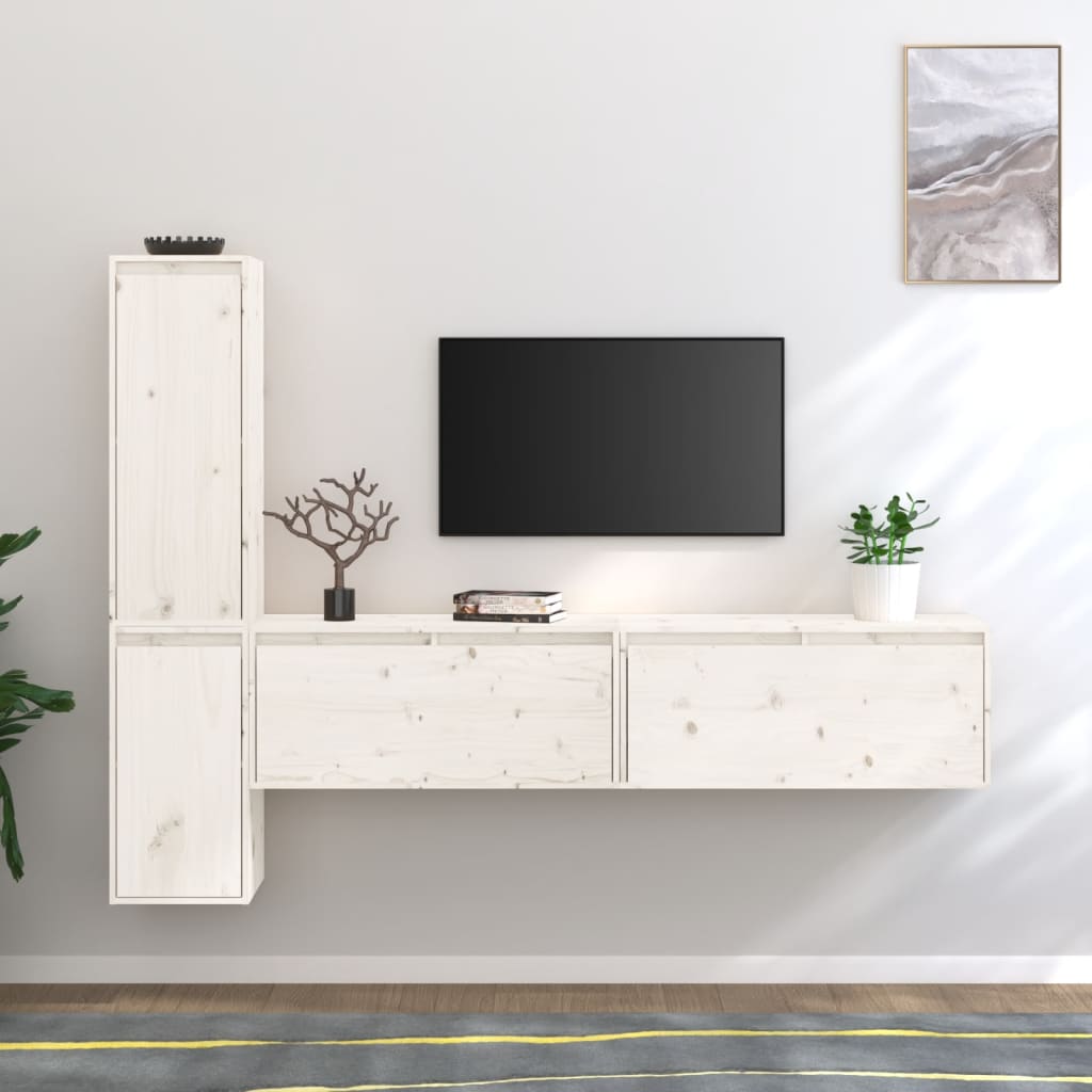 Tv Skříňky 4 Ks Bílé Masivní Borové Dřevo