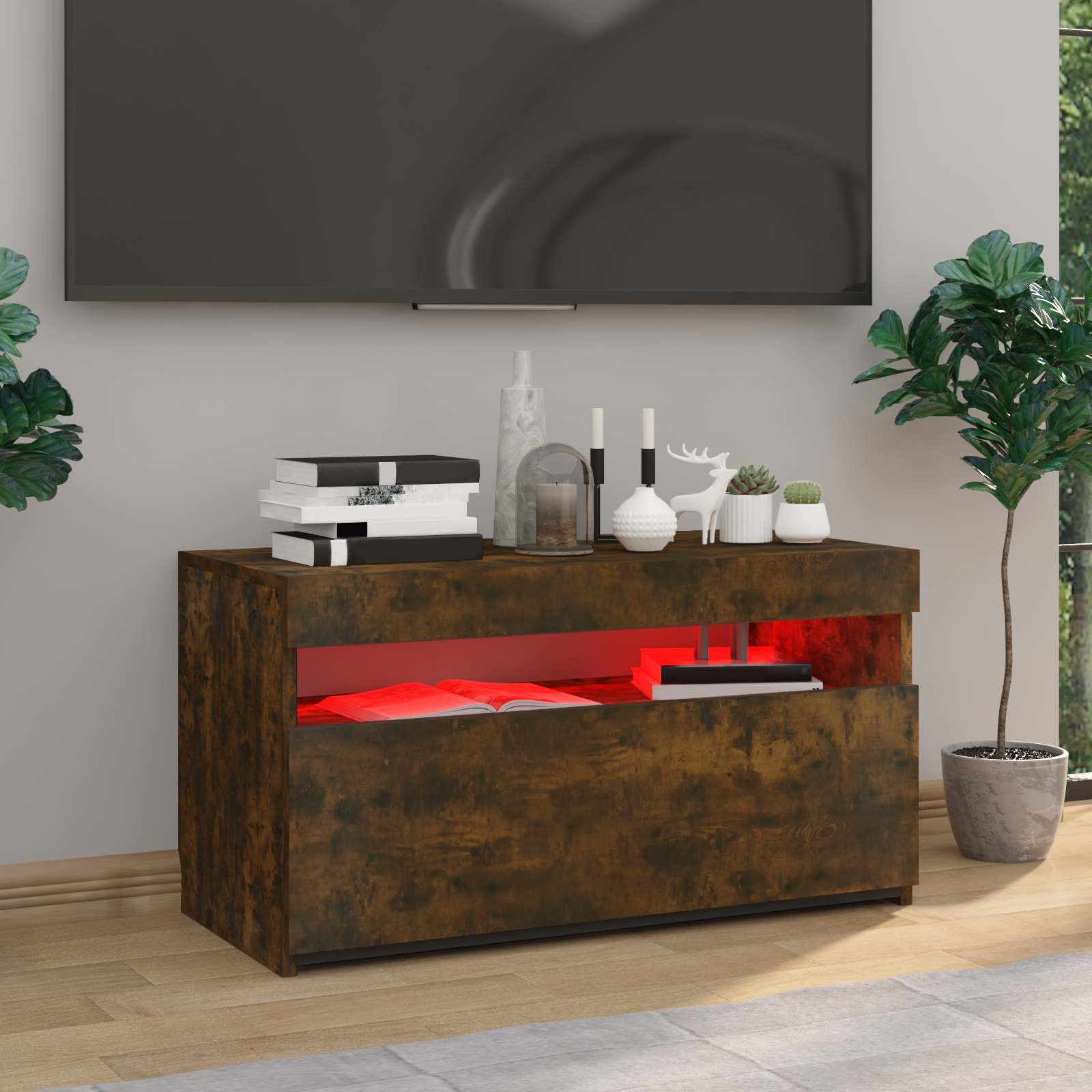 Tv Skříňka S Led Osvětlením Kouřový Dub 75 X 35 X 40 Cm