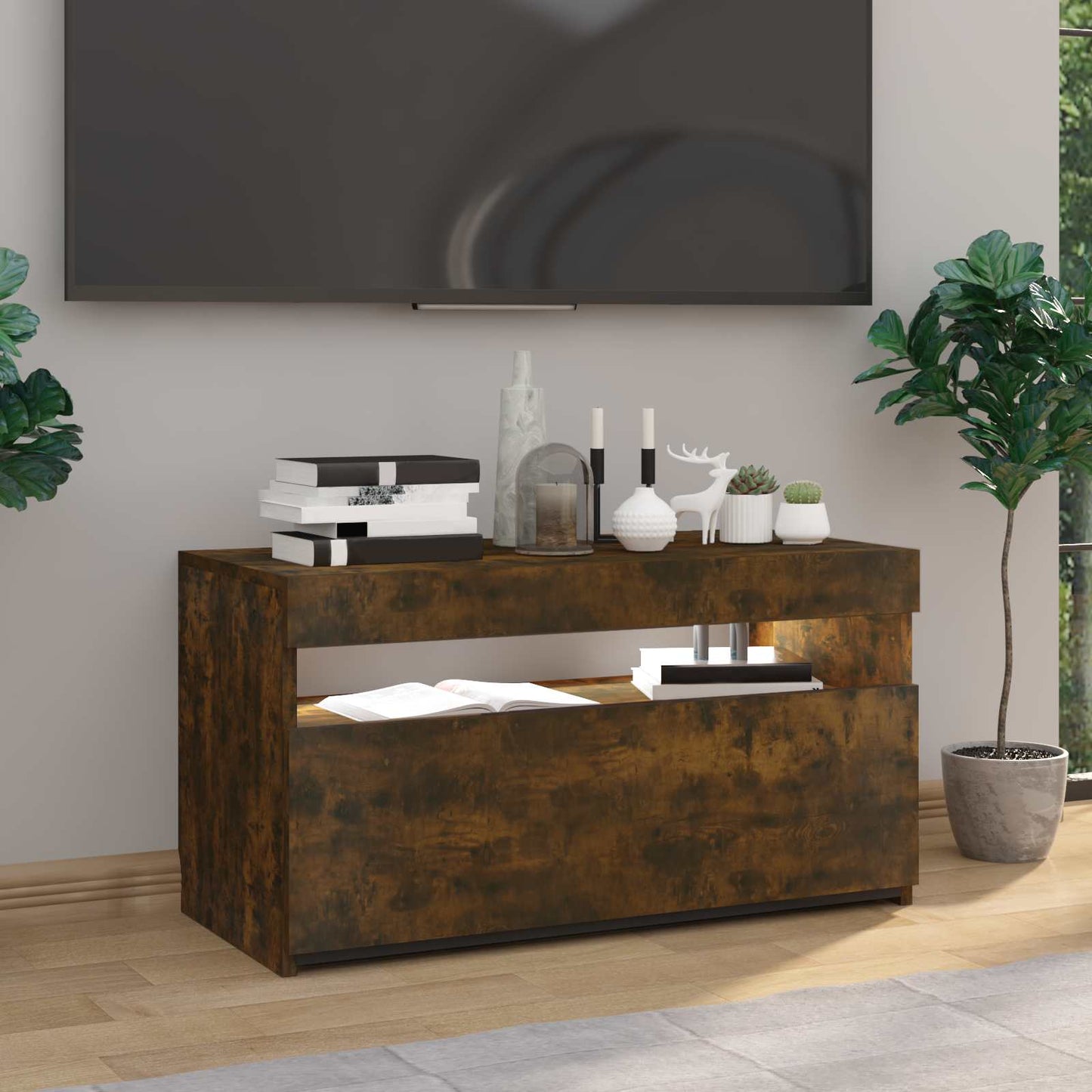 Tv Skříňka S Led Osvětlením Kouřový Dub 75 X 35 X 40 Cm