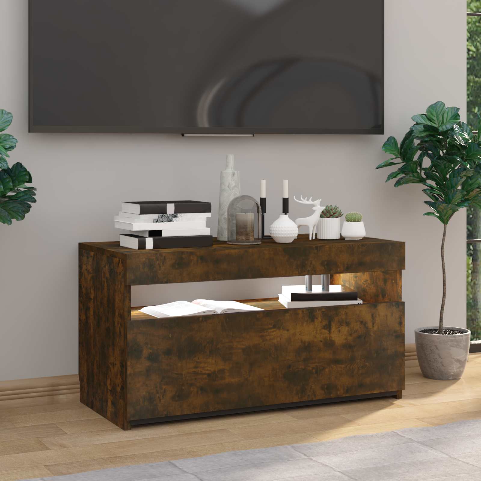 Tv Skříňka S Led Osvětlením Kouřový Dub 75 X 35 X 40 Cm