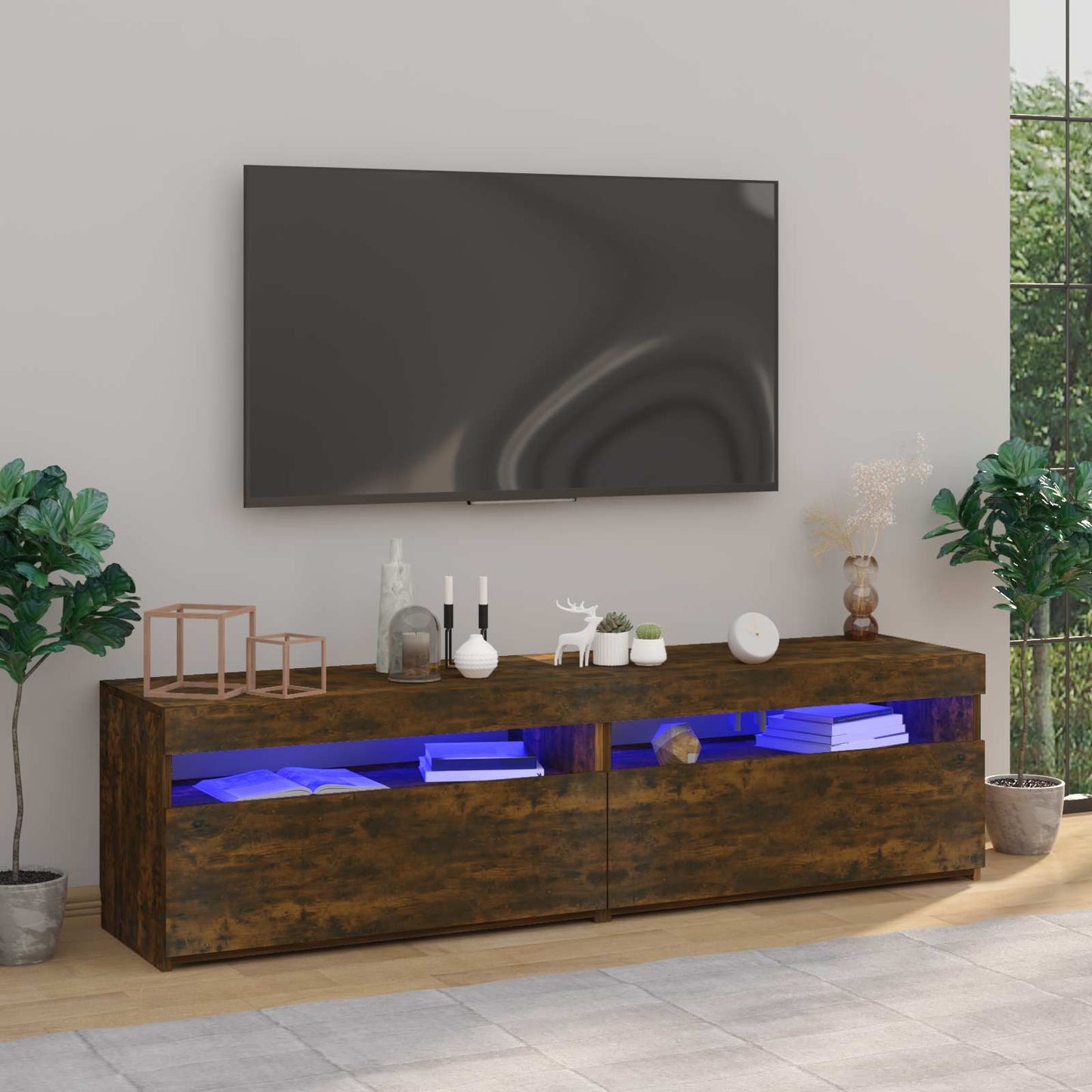 Tv Skříňky S Led Osvětlením 2 Ks Kouřový Dub 75 X 35 X 40 Cm