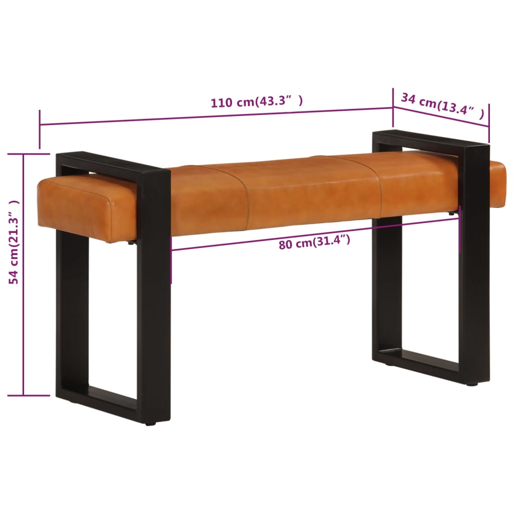 Lavice Černá A Hnědá 110 Cm Pravá Kozí Kůže