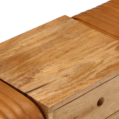 Lavice Hnědá 107 Cm Pravá Kozí Kůže Masivní Mangovníkové Dřevo