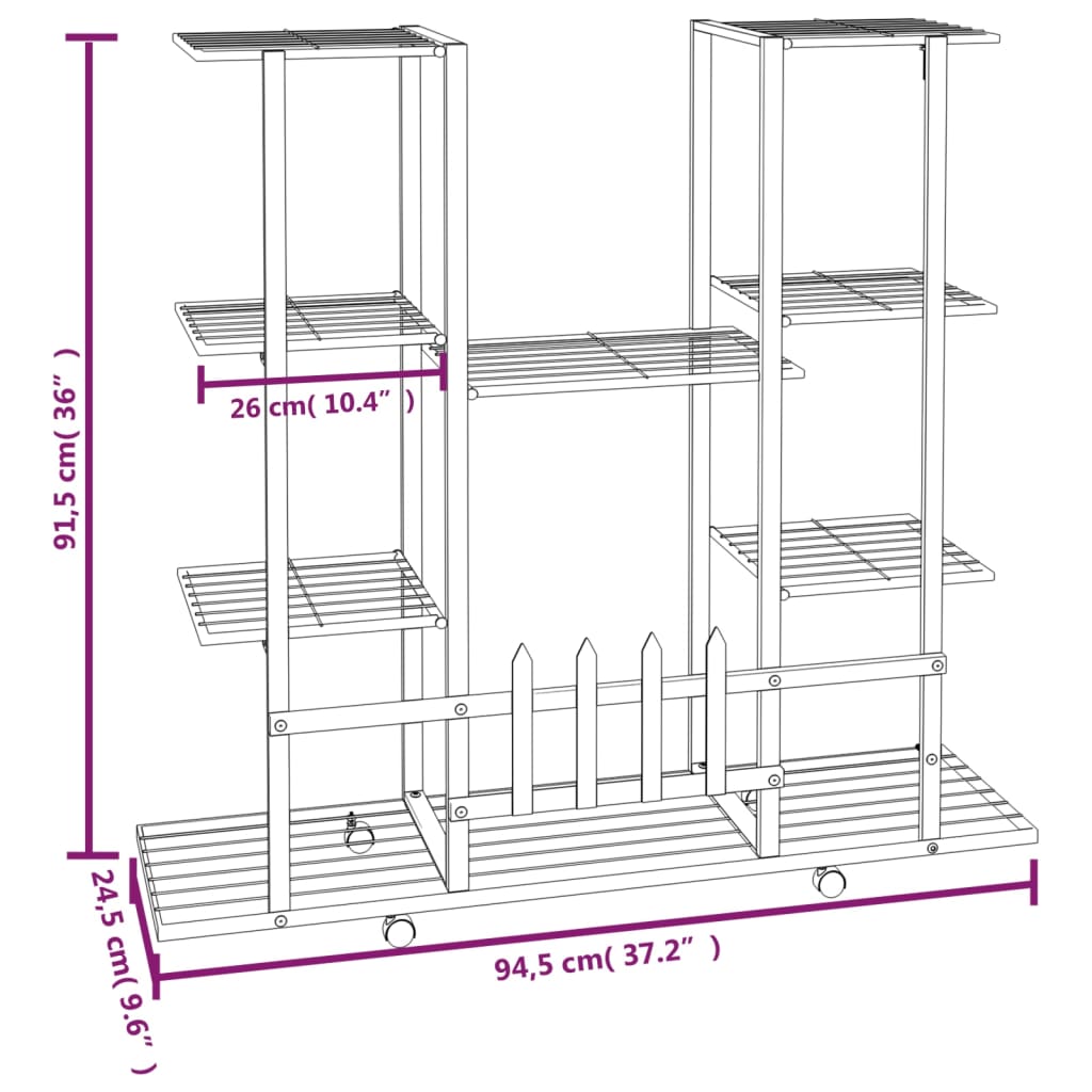 Stojan Na Květiny 94,5 X 24,5 X 91,5 Cm Černý Železo