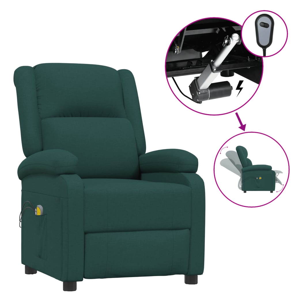 Elektrické Masážní Křeslo Tmavě Zelené Textil
