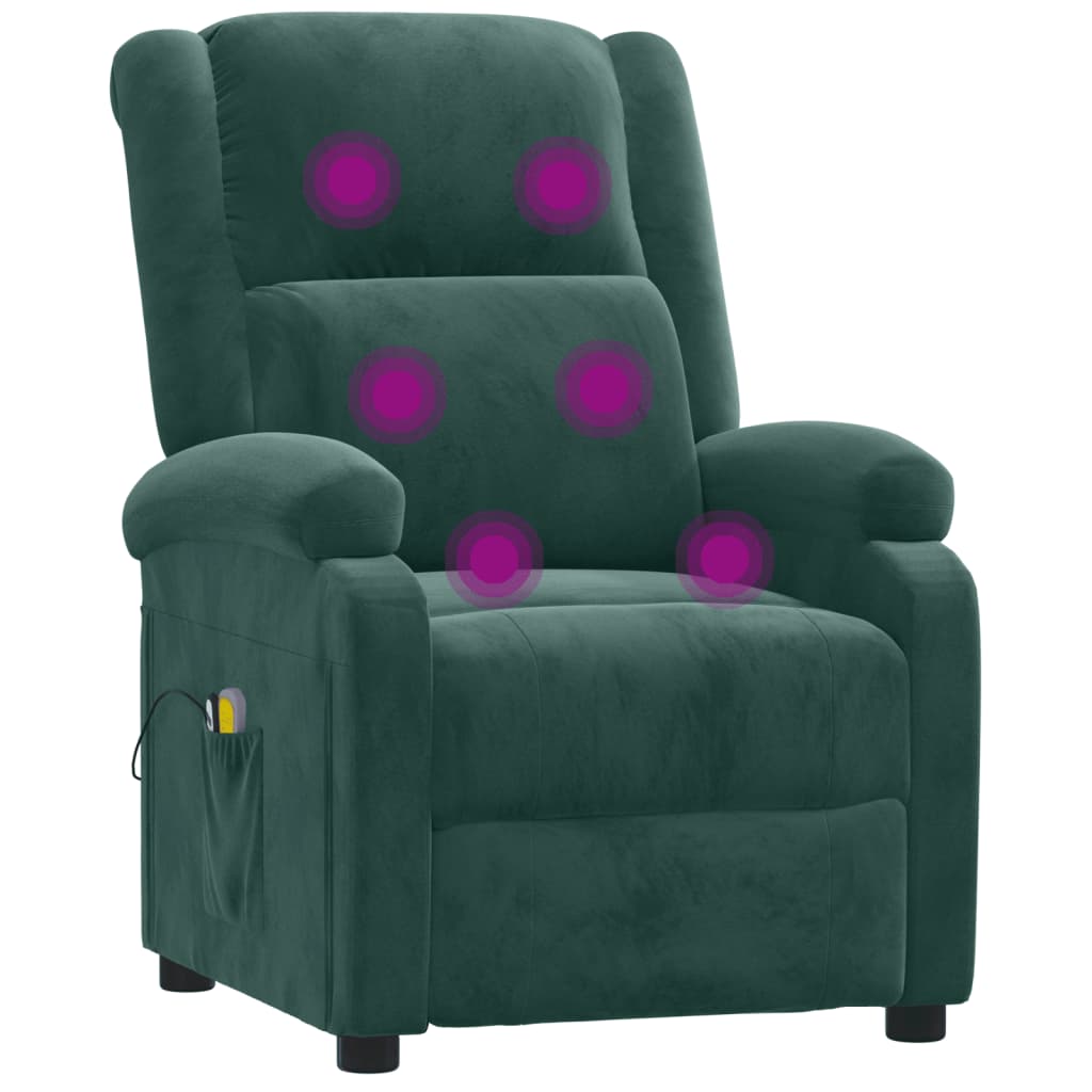 Elektrické Masážní Křeslo Tmavě Zelené Samet