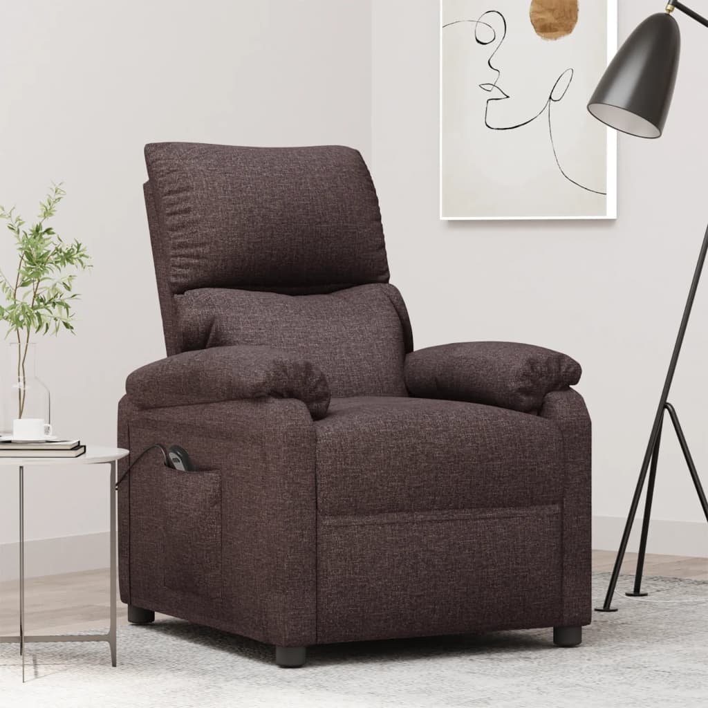 Elektrické Polohovací Křeslo Tmavě Hnědé Textil