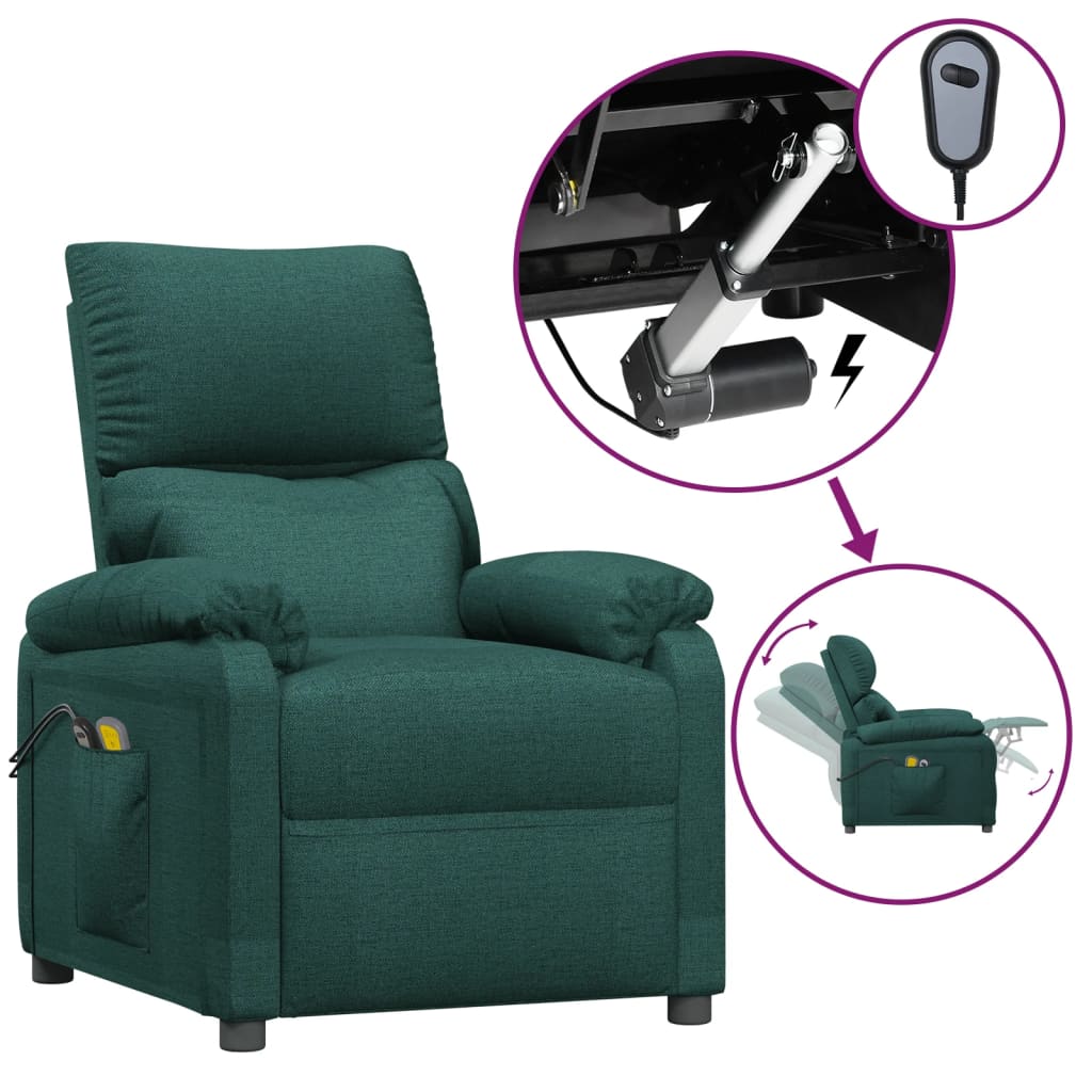 Elektrické Masážní Křeslo Tmavě Zelené Textil