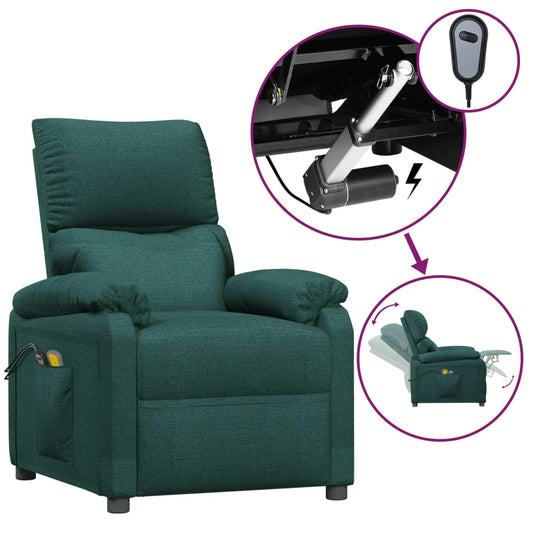 Elektrické Masážní Křeslo Tmavě Zelené Textil