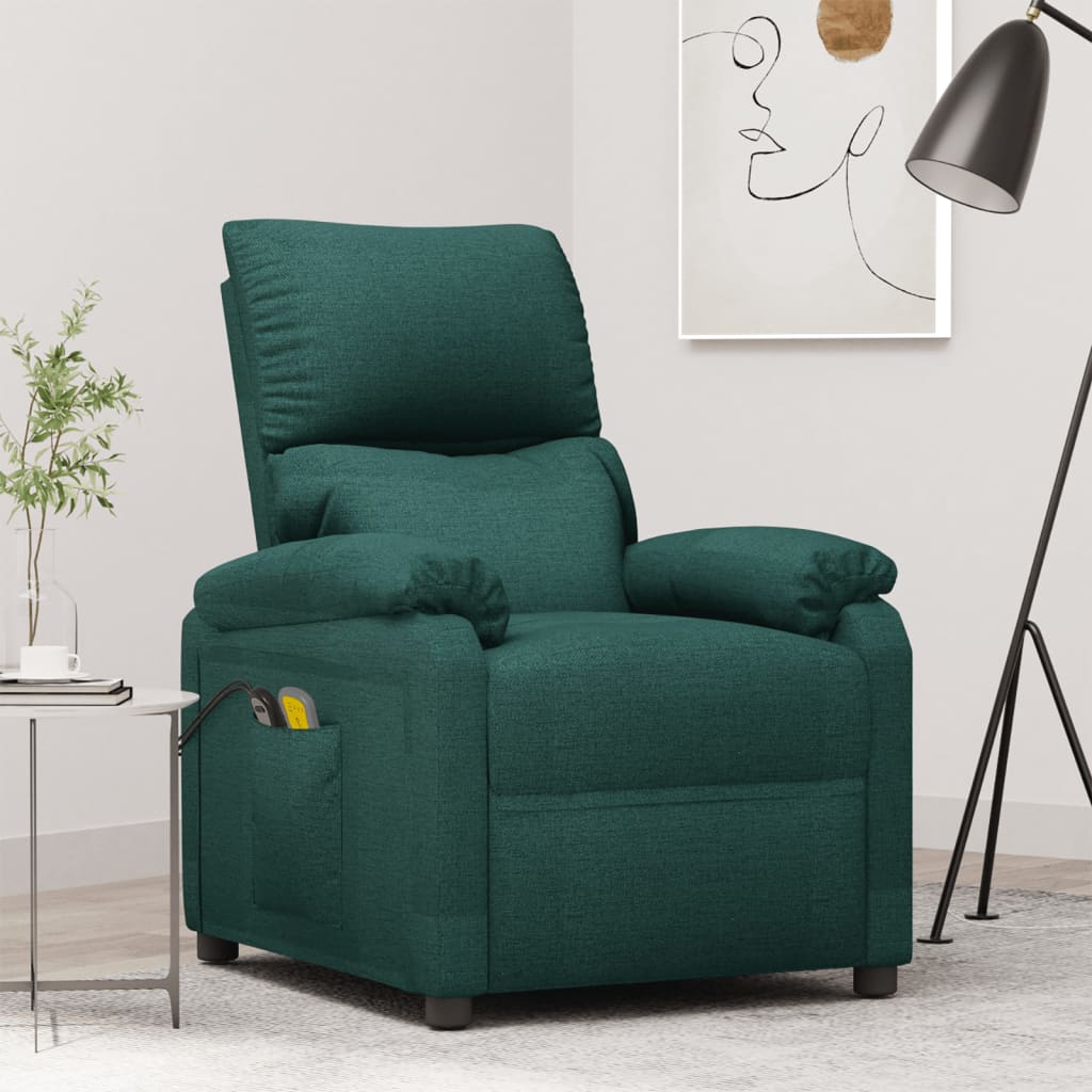 Elektrické Masážní Křeslo Tmavě Zelené Textil