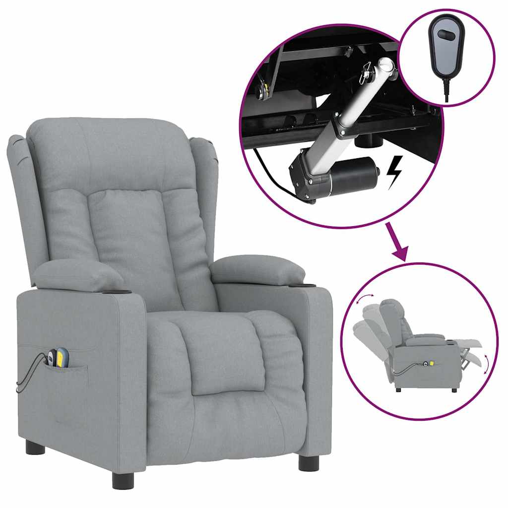 Elektrické Masážní Křeslo Světle Šedé Textil