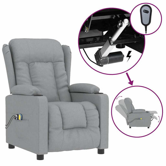 Elektrické Masážní Křeslo Světle Šedé Textil