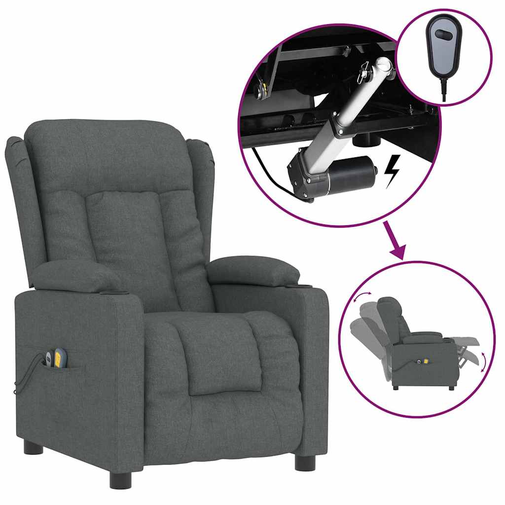 Elektrické Masážní Křeslo Tmavě Šedé Textil