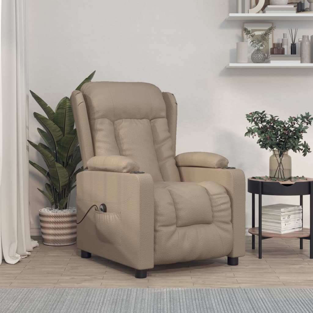 Elektrické Polohovací Křeslo Cappuccino Umělá Kůže