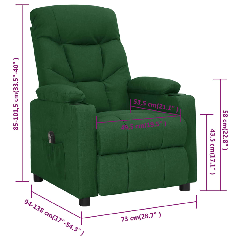 Elektrické Polohovací Křeslo Tmavě Zelené Textil