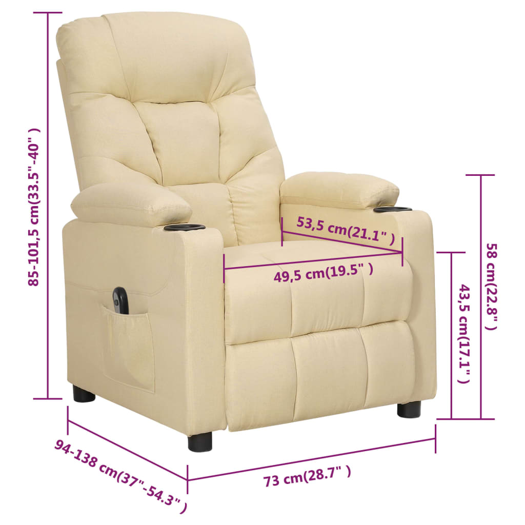 Elektrické Polohovací Křeslo Krémové Textil
