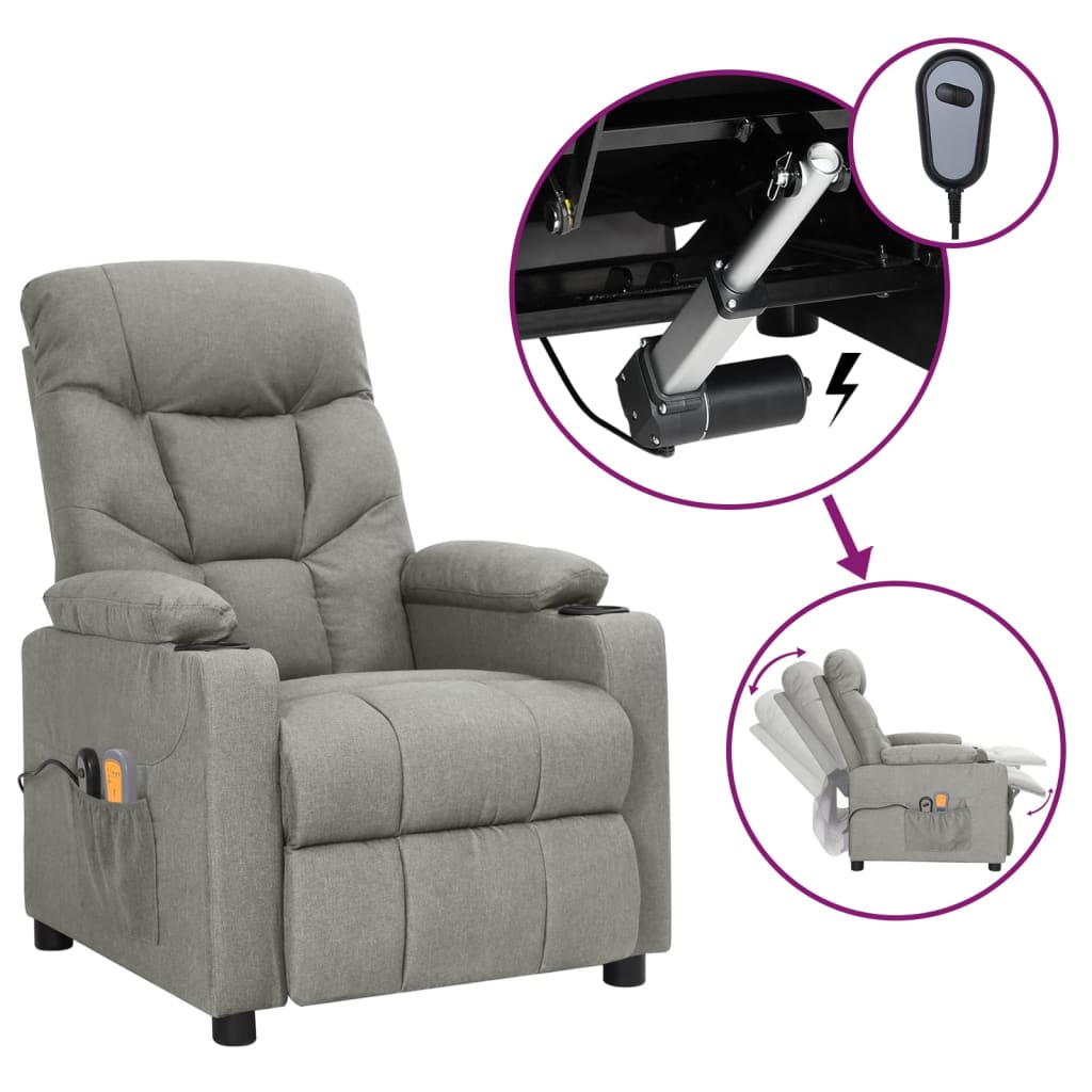 Elektrické Masážní Křeslo Světle Šedé Textil