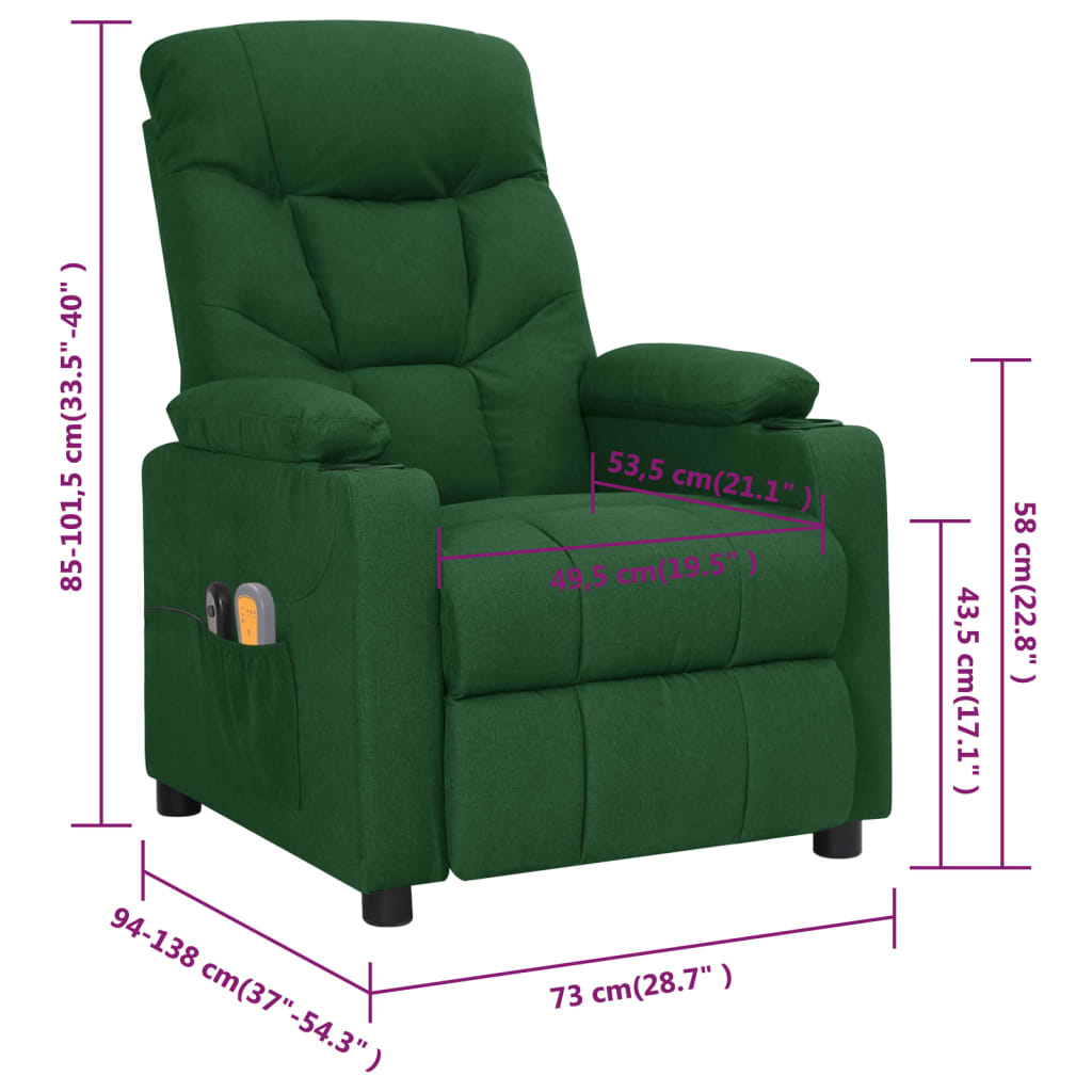 Elektrické Masážní Křeslo Tmavě Zelené Textil