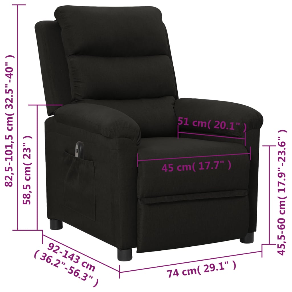 Elektrické Polohovací Křeslo Černé Textil