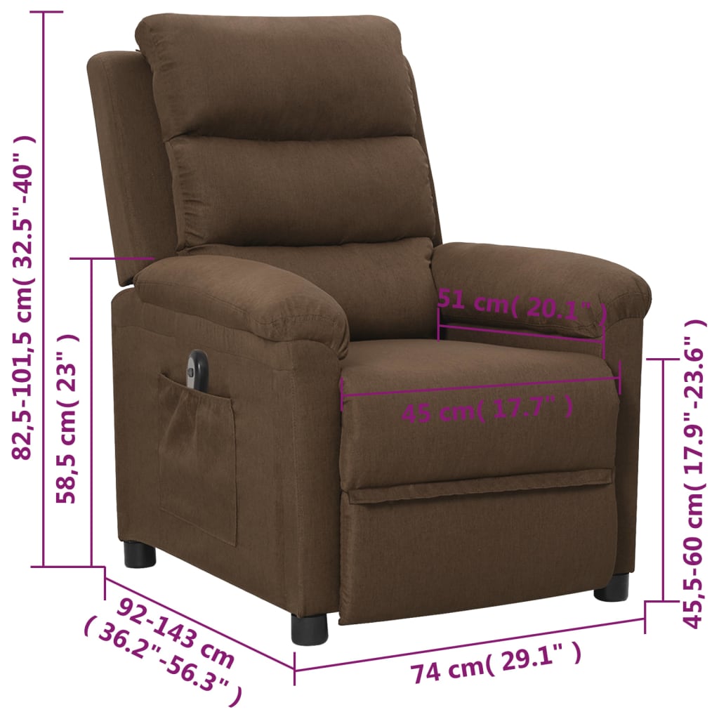 Elektrické Polohovací Křeslo Hnědé Textil