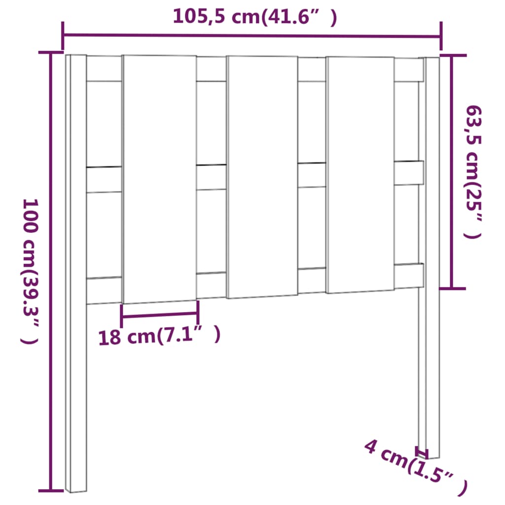 Čelo Postele Černé 105,5 X 4 X 100 Cm Masivní Borovice