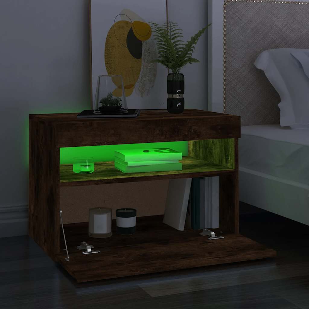 Tv Skříňka S Led Osvětlením Kouřový Dub 60 X 35 X 40 Cm