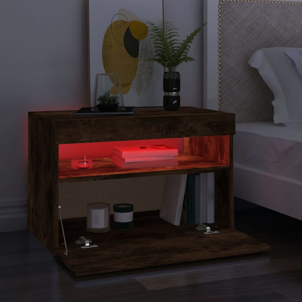 Tv Skříňka S Led Osvětlením Kouřový Dub 60 X 35 X 40 Cm