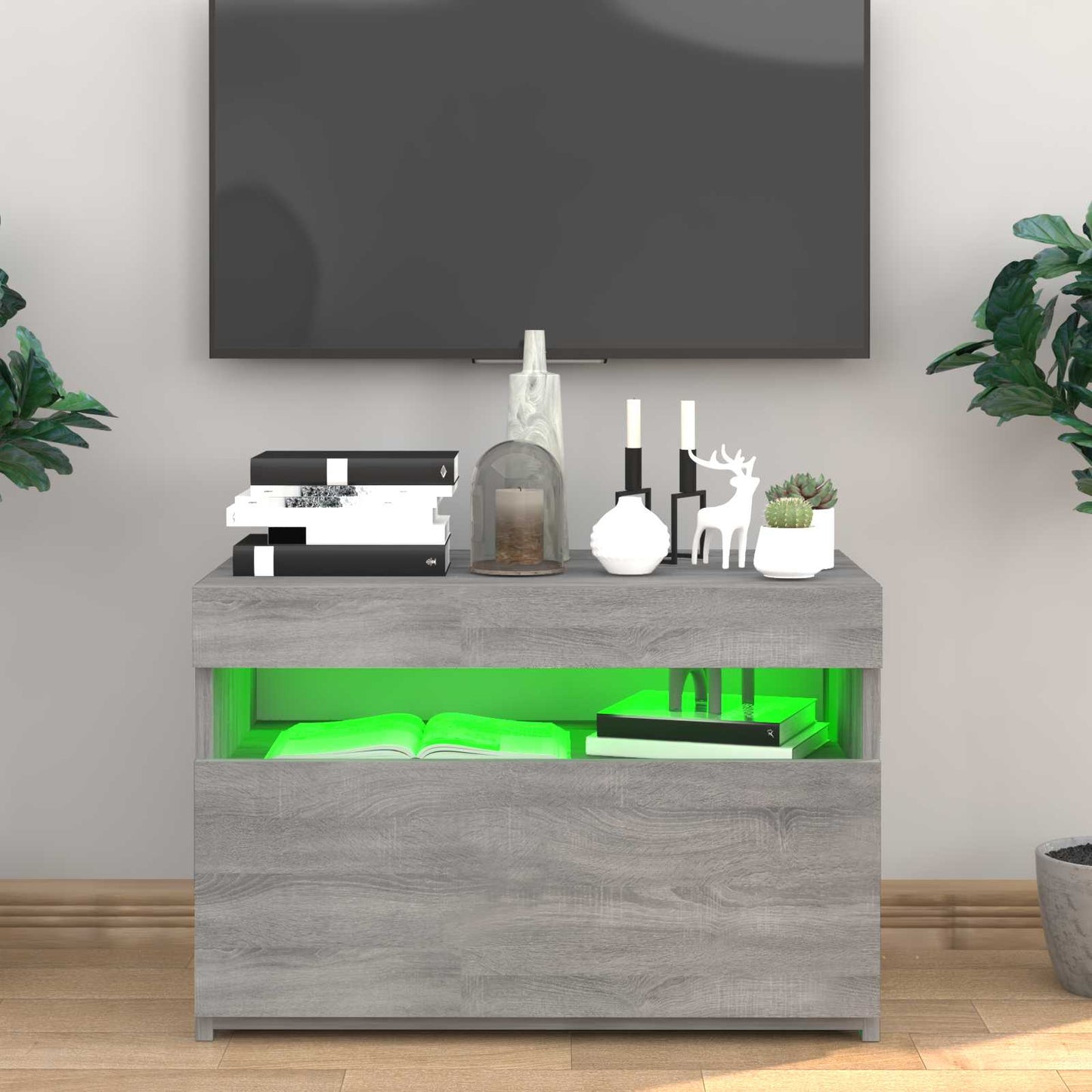 Tv Skříňka S Led Osvětlením Šedá Sonoma 60 X 35 X 40 Cm