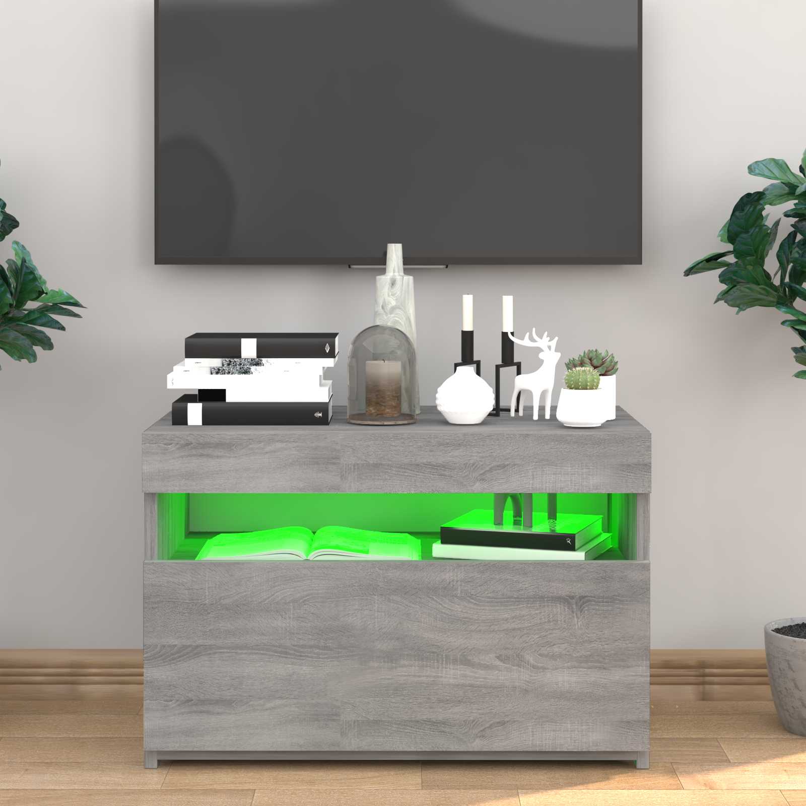 Tv Skříňka S Led Osvětlením Šedá Sonoma 60 X 35 X 40 Cm