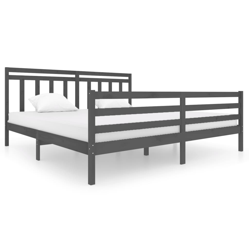 Rám Postele Šedý Masivní Dřevo 200 X 200 Cm