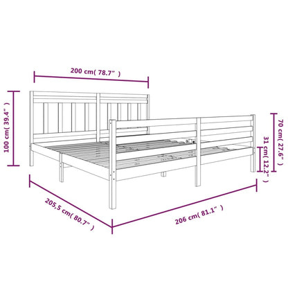 Rám Postele Šedý Masivní Dřevo 200 X 200 Cm