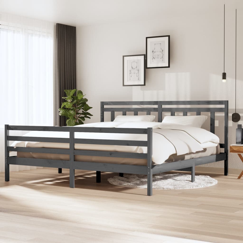 Rám Postele Šedý Masivní Dřevo 200 X 200 Cm