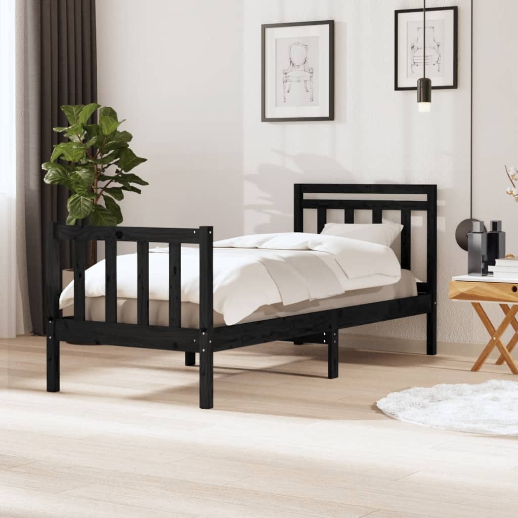 Rám Postele Černý 75 X 190 Cm Small Single Masivní Dřevo
