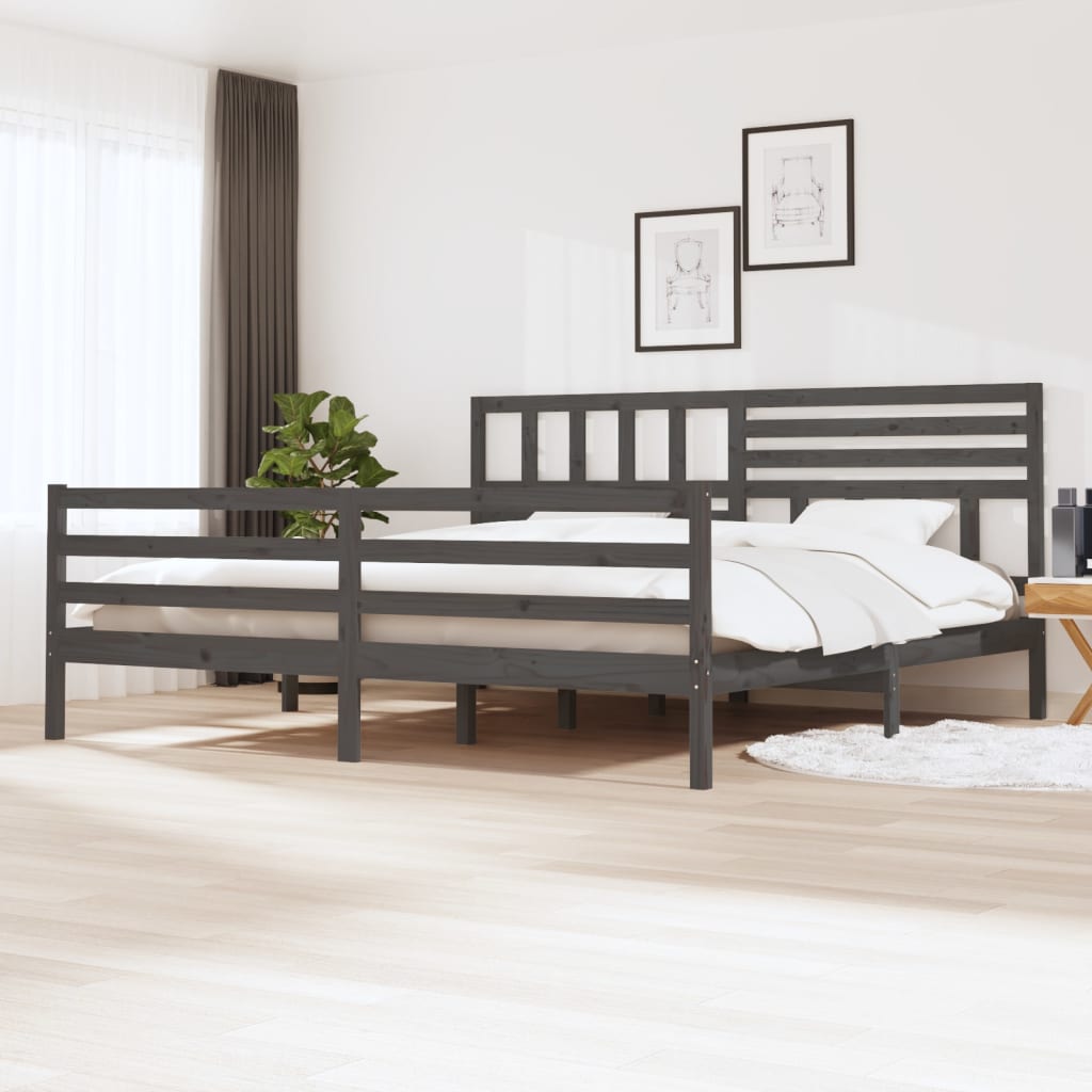 Rám Postele Šedý Masivní Dřevo 200 X 200 Cm