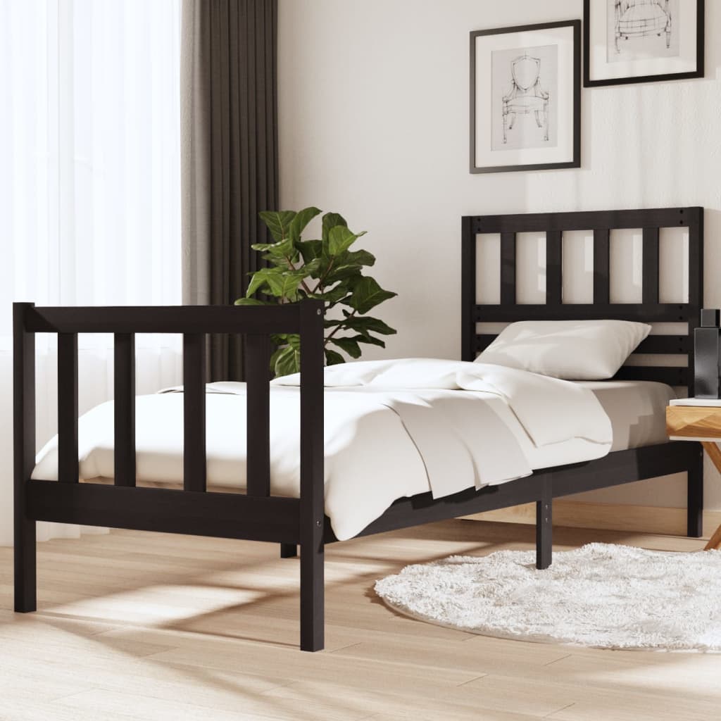 Rám Postele Černý 75 X 190 Cm Small Single Masivní Dřevo