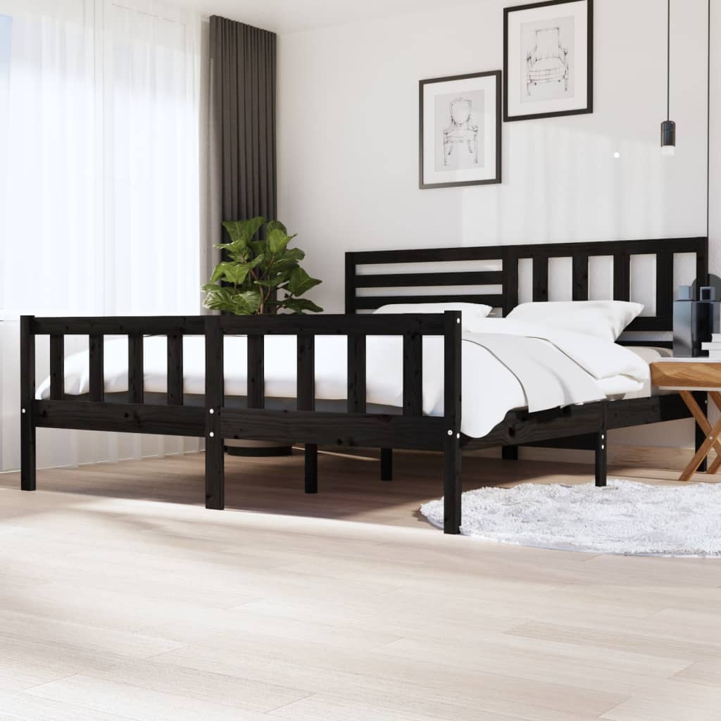 Rám Postele Černý Masivní Dřevo 200 X 200 Cm