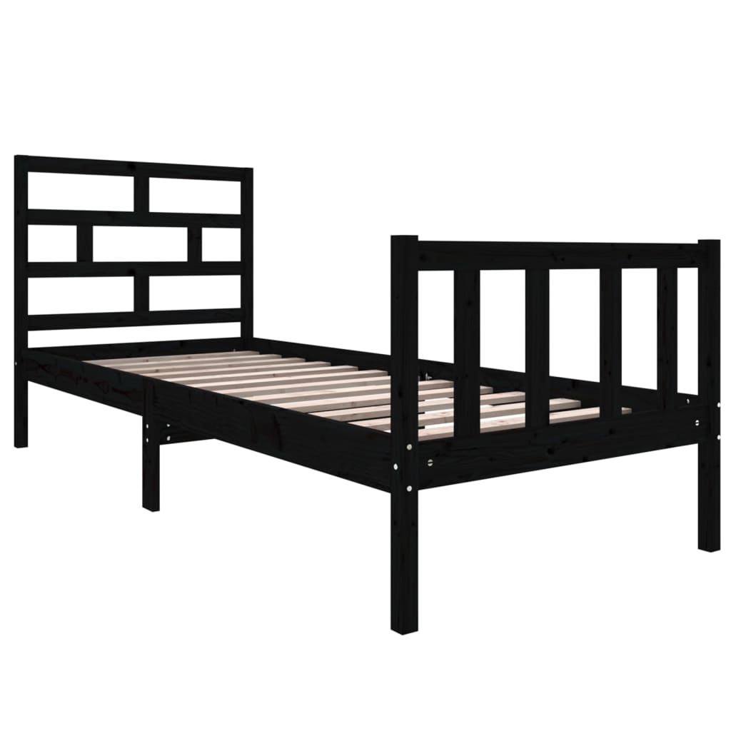 Rám Postele Černý Masivní Borovice 75 X 190 Cm Malé Jednolůžko