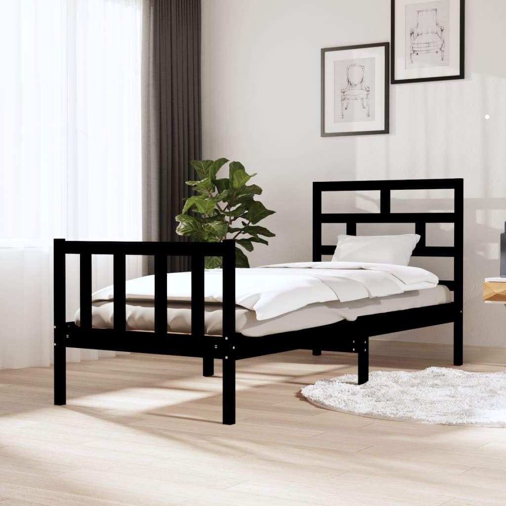 Rám Postele Černý Masivní Borovice 75 X 190 Cm Malé Jednolůžko
