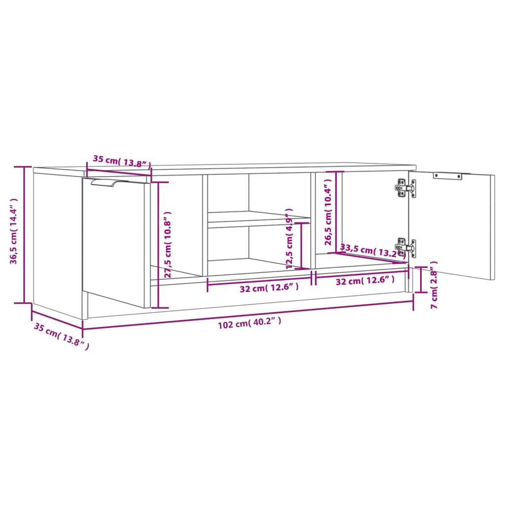 Tv Skříňka Betonově Šedá 102 X 35 X 36,5 Cm Kompozitní Dřevo