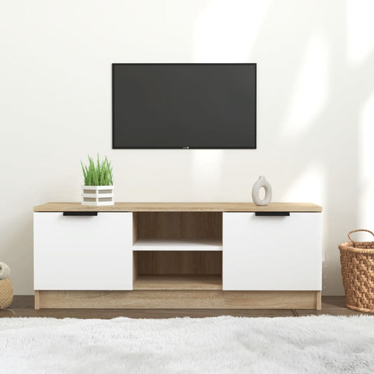 TV skříňka bílá a dub sonoma 102x35x36,5 cm kompozitní dřevo