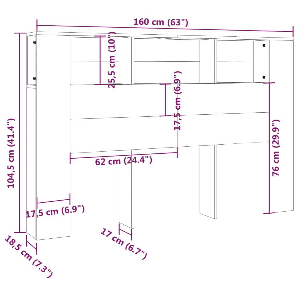 Čelo Postele S Úložným Prostorem Betonově Šedé 160X18,5X104,5Cm