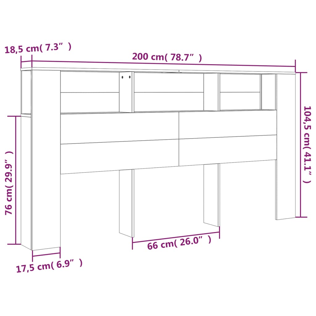 Čelo Postele S Úložným Prostorem Bílé 200 X 18,5 X 104,5 Cm