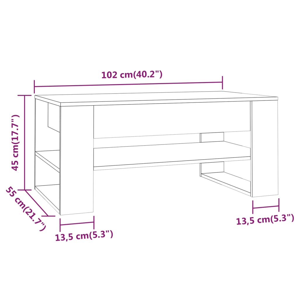 Konferenční Stolek Šedý Sonoma 102X55X45 Cm Kompozitní Dřevo