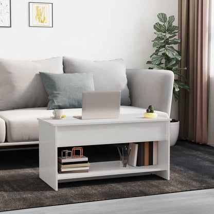 Konferenční Stolek Lesklý Bílý 102X50X52,5 Cm Kompozitní Dřevo