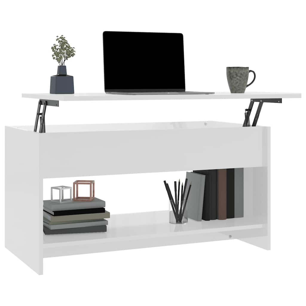 Konferenční Stolek Lesklý Bílý 102X50X52,5 Cm Kompozitní Dřevo