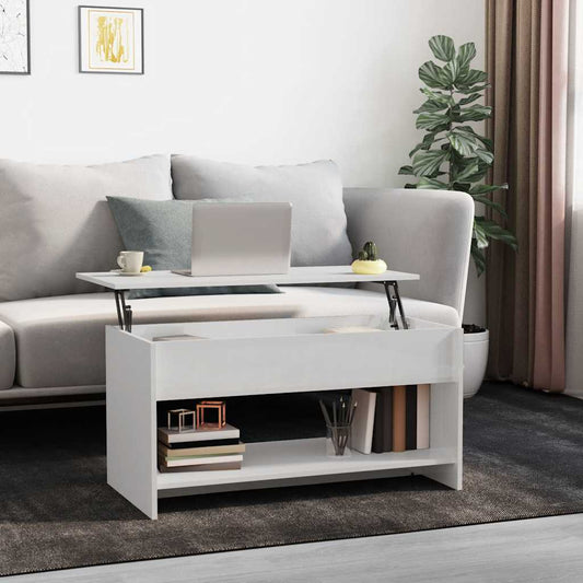 Konferenční Stolek Lesklý Bílý 102X50X52,5 Cm Kompozitní Dřevo
