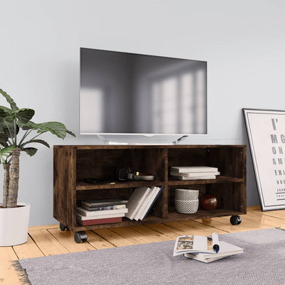 Tv Stolek S Kolečky Bílý 90 X 35 X 35 Cm Kompozitní Dřevo