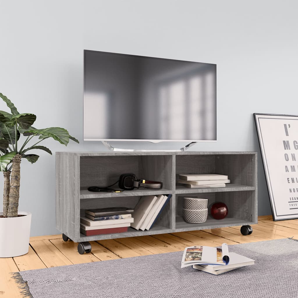 Tv Stolek S Kolečky Bílý 90 X 35 X 35 Cm Kompozitní Dřevo