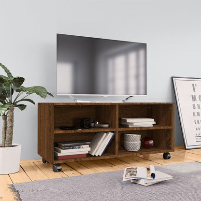 Tv Stolek S Kolečky Bílý 90 X 35 X 35 Cm Kompozitní Dřevo